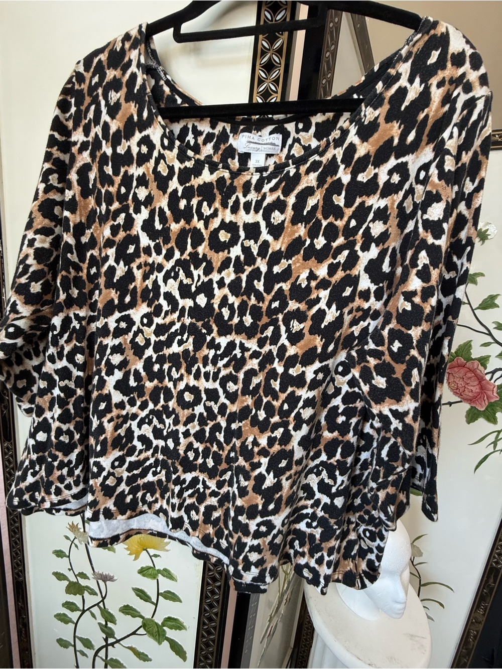 Pima Cotton Leopard Scoop Neck Crop Top - Brown/Black/White 100% cotton